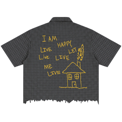 Be Happy Distress Button Up - Back