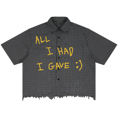 Be Happy Distress Button Up - Front