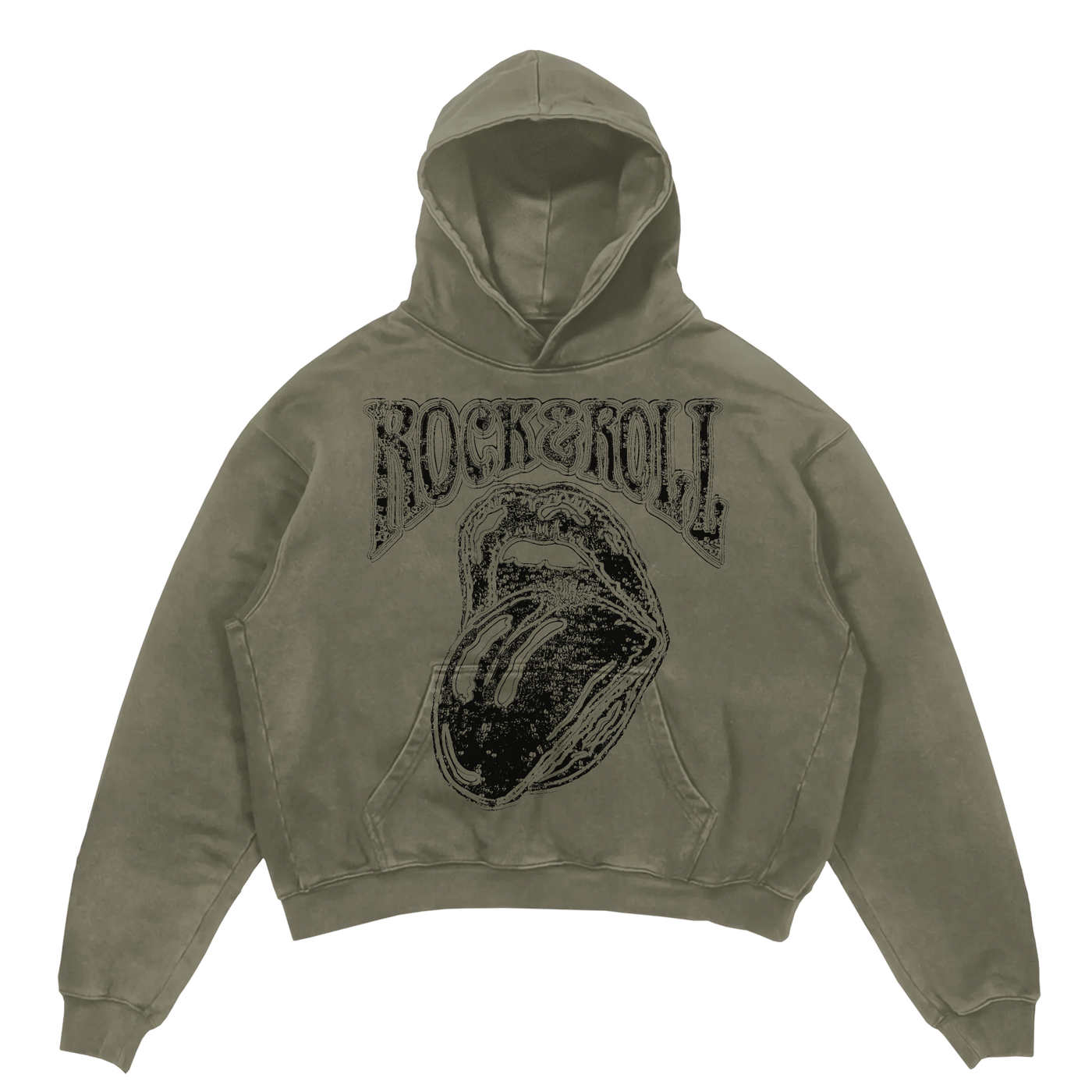 Rock & Roll Hoodie - Olive - Front