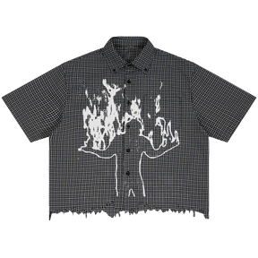 Burning Distress Button Up - Front