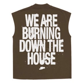 Burning Sleeveless Tee - Brown - Back