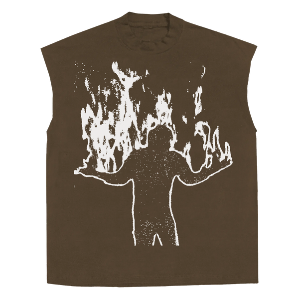 Burning Sleeveless Tee - Brown - Front