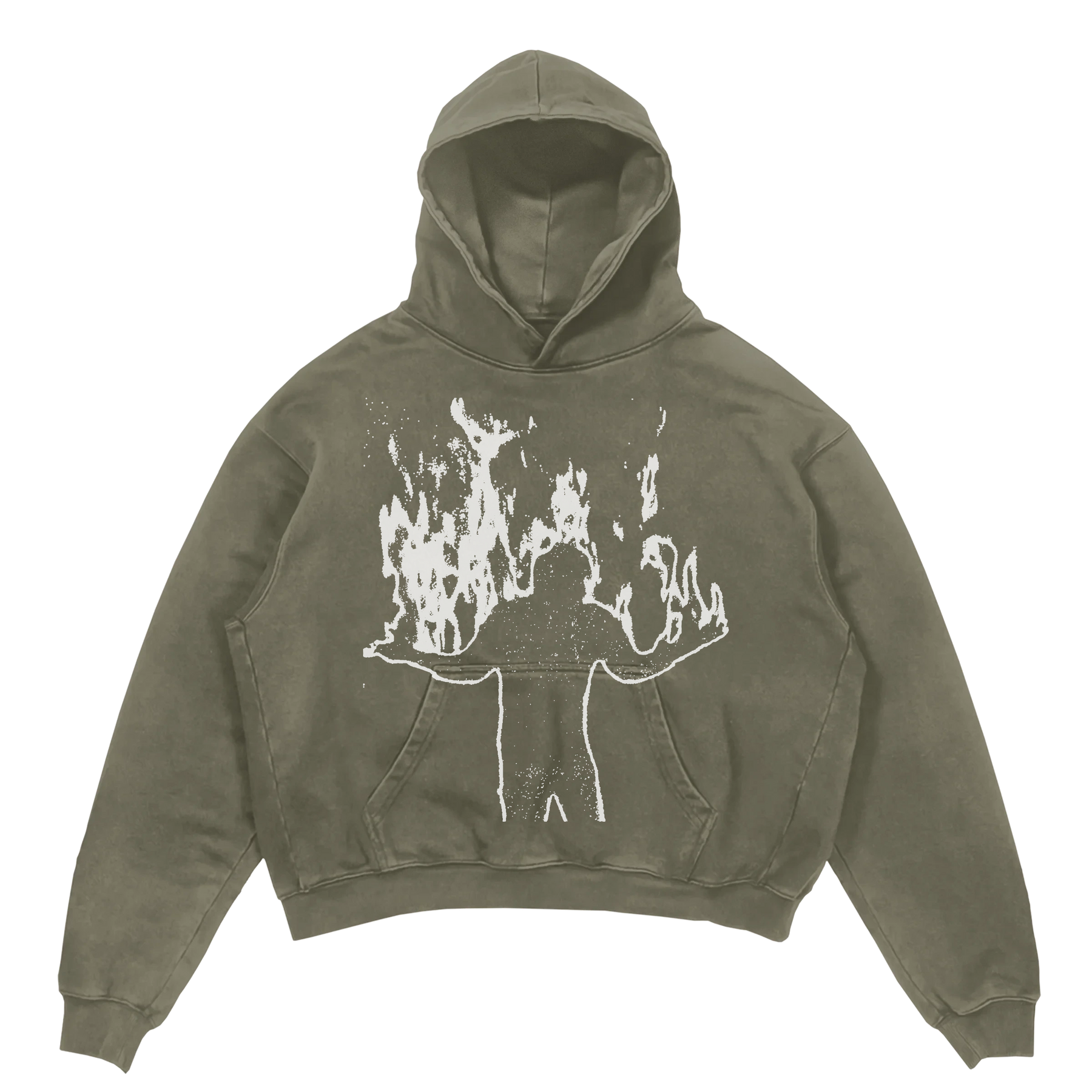 Burning Hoodie - Olive - Front