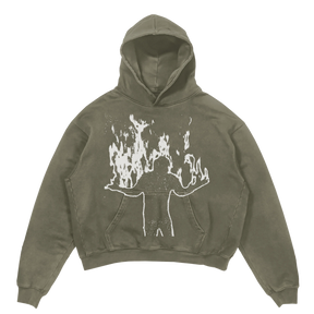 Burning Hoodie - Olive - Front