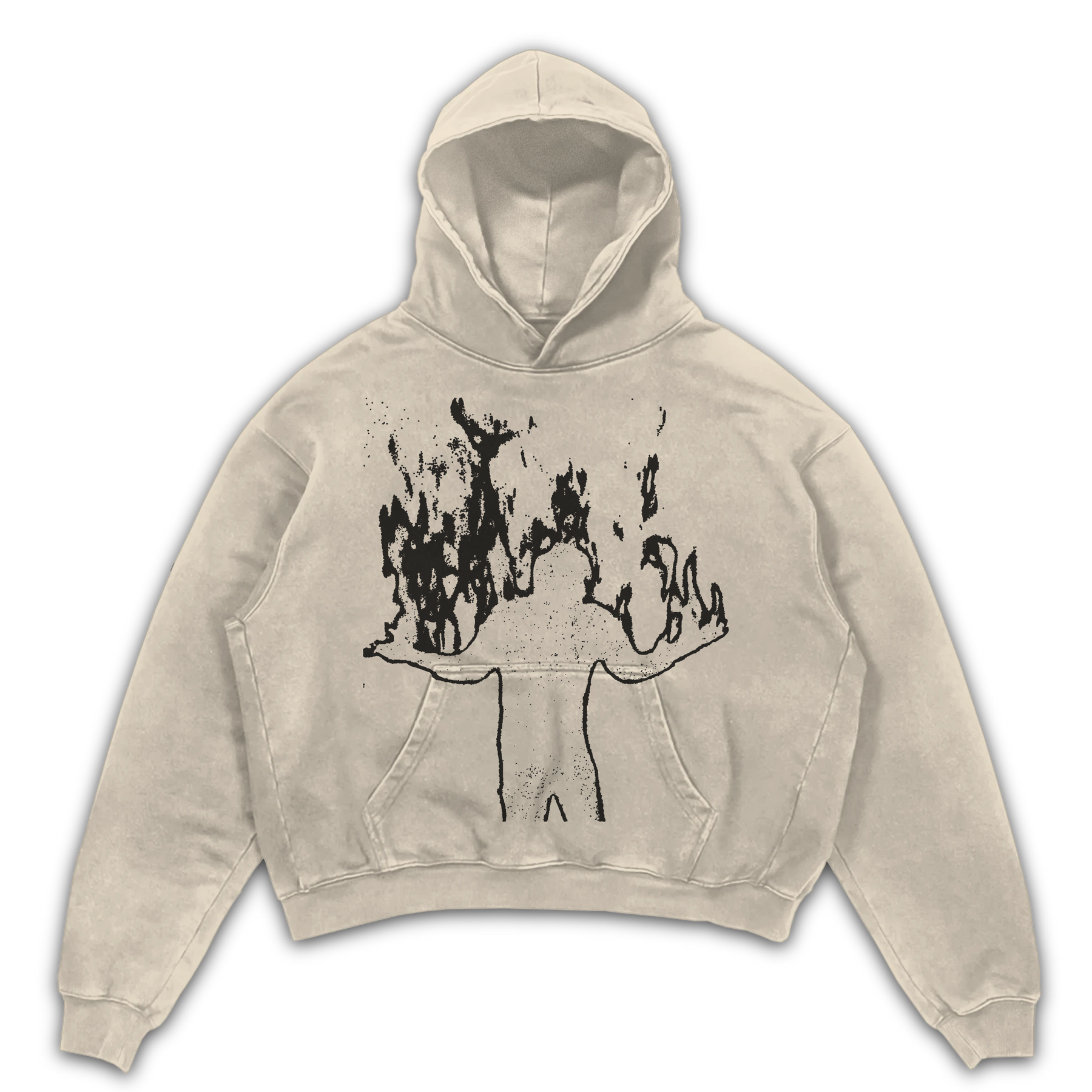 Burning Hoodie - Sand - Front