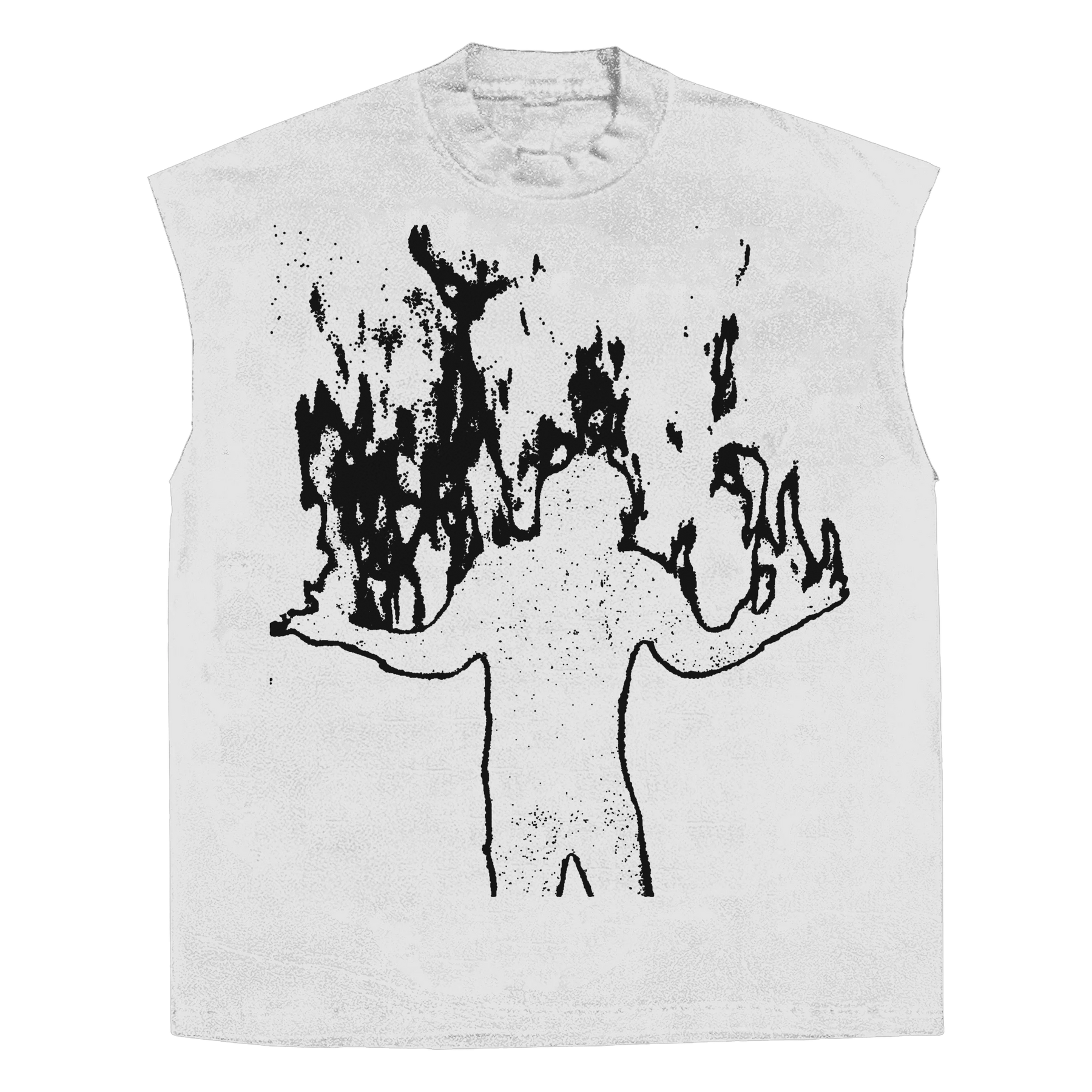 Burning Sleeveless Tee - White - Front