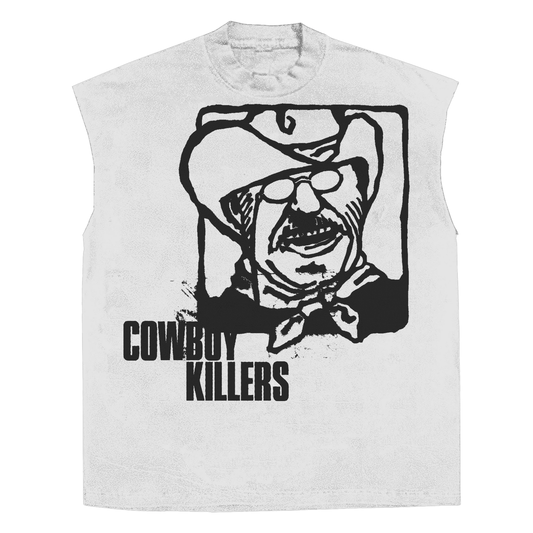 Cowboy Sleeveless Tee - White - Front