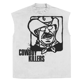 Cowboy Sleeveless Tee - White - Front