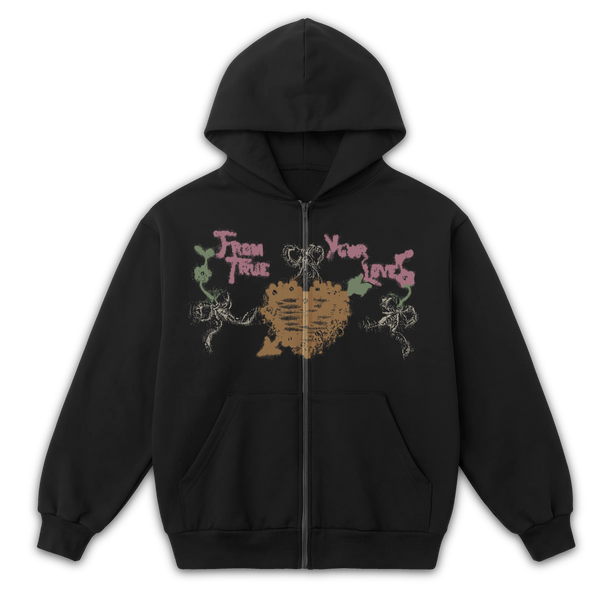 From Your True Loves Zip Up - Black - Front