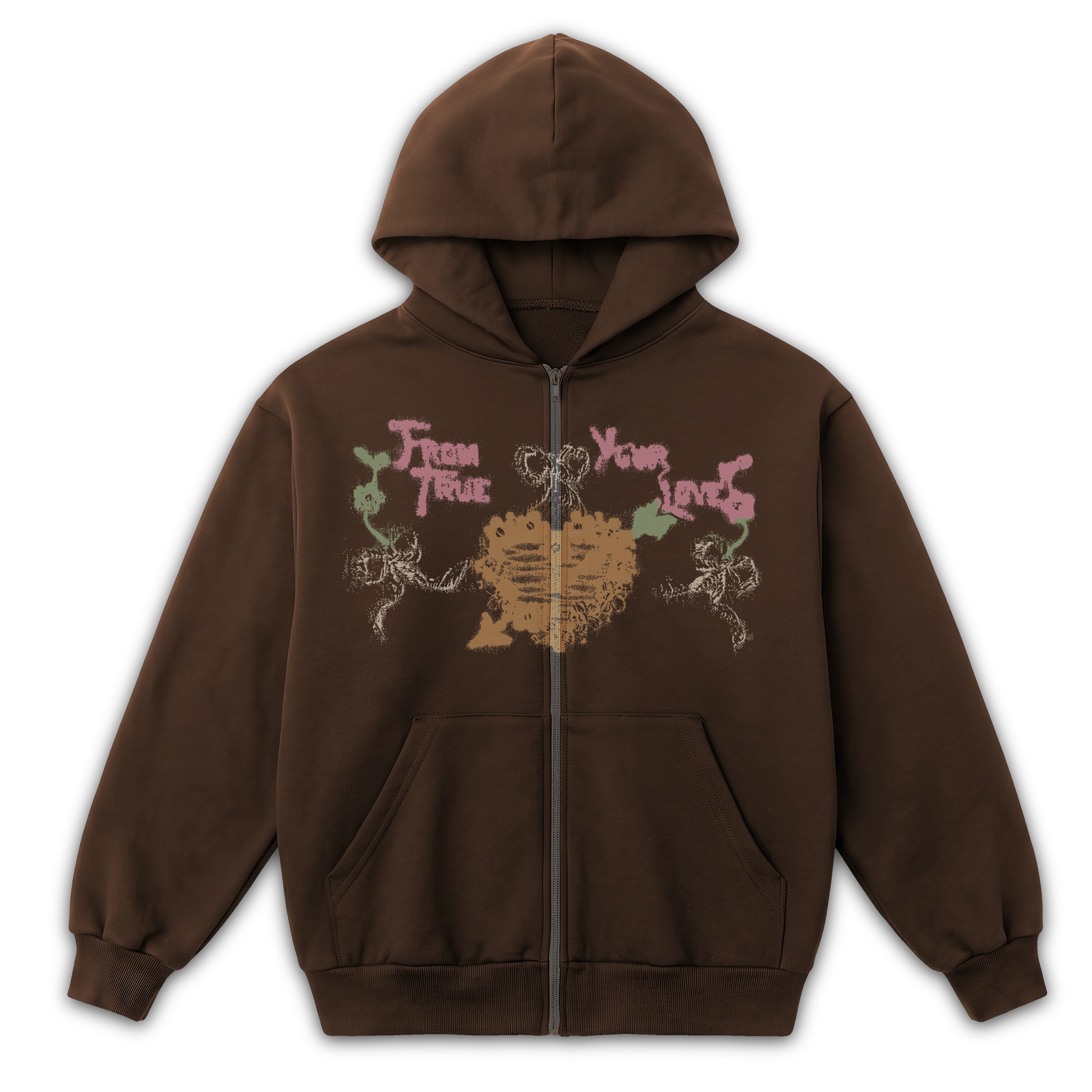 From Your True Loves Zip Up - Brown - Front