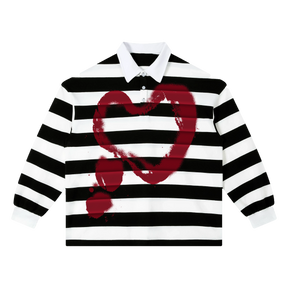 Heart Stripe Polo - Black - Front