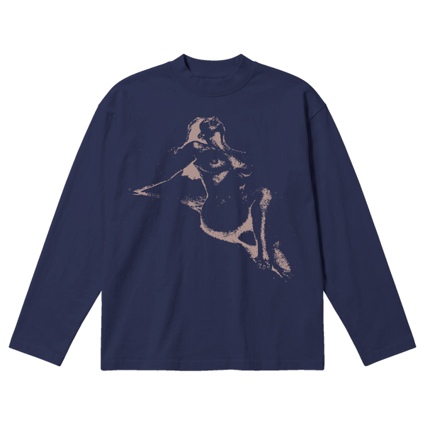 Much Obliged Baggy L/S Tee - Blue - Front