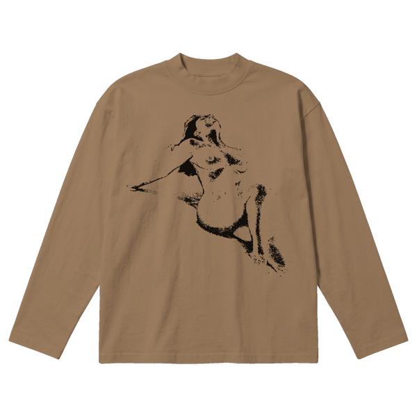Much Obliged Baggy L/S Tee - Latte - Front