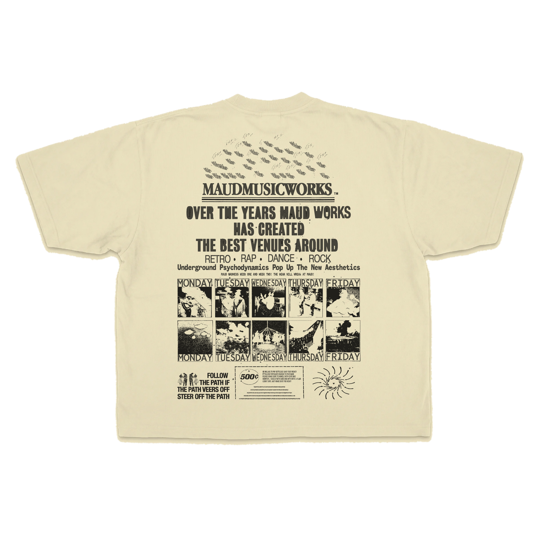Music Works Drop Tee - Cream - Back