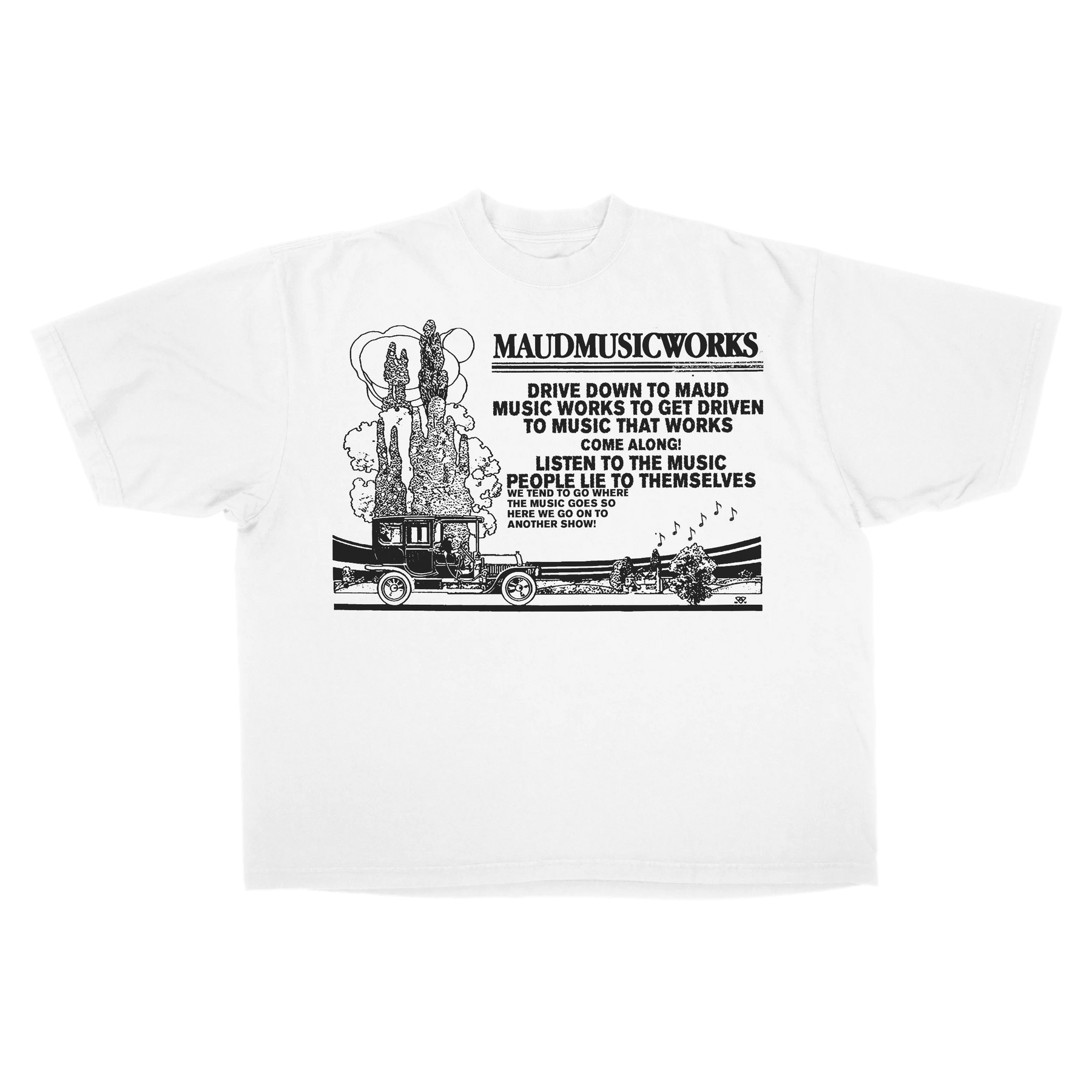 Music Works Drop Tee - White - Front