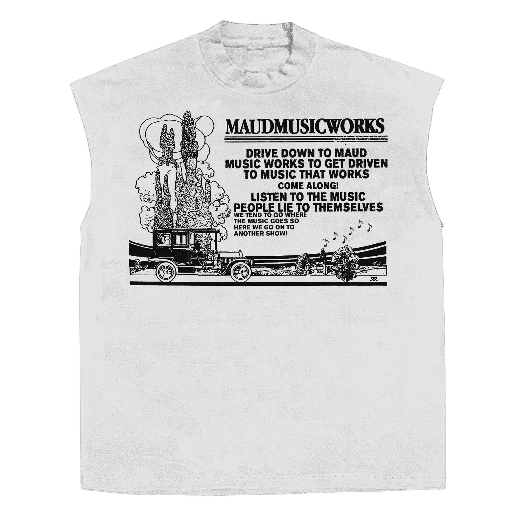 Music Works Sleeveless Tee - White - Front