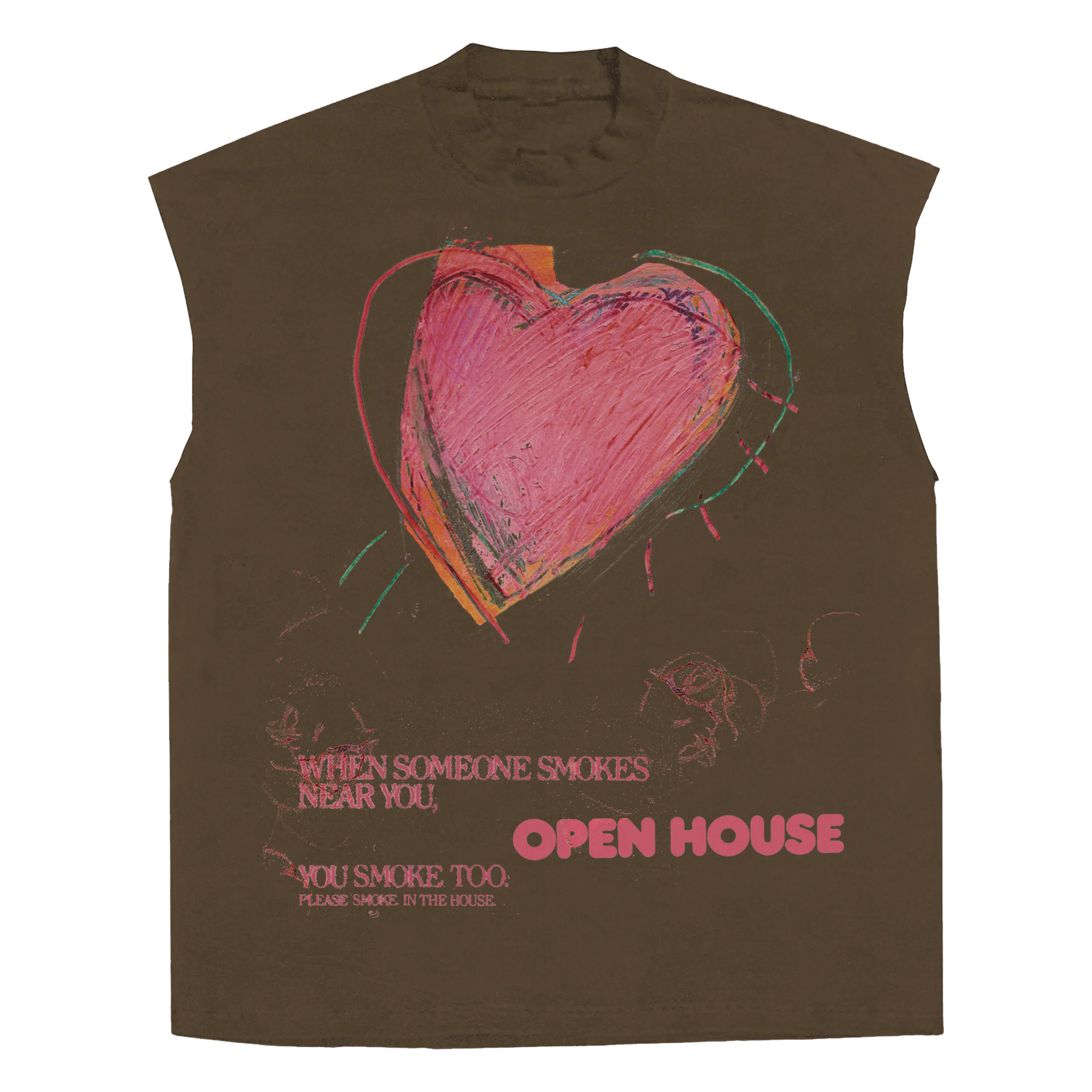 Open House Sleeveless Tee - Brown - Front