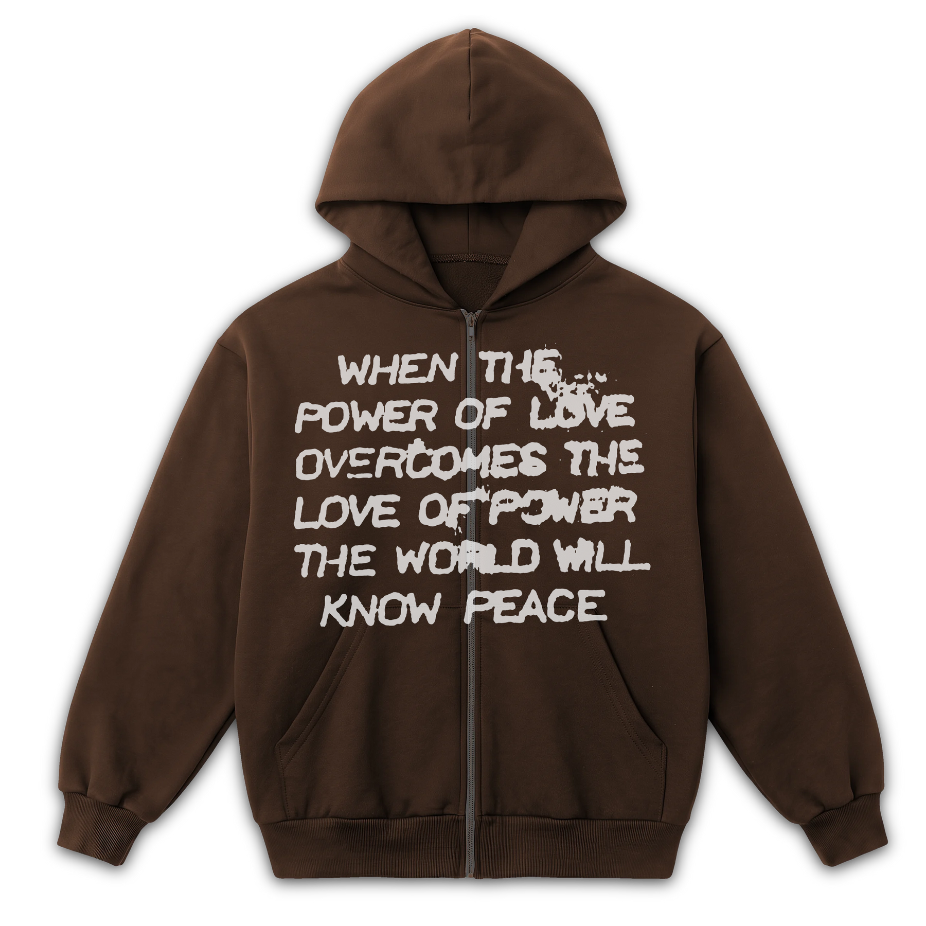 Power of Love Zip Up - Brown - Front