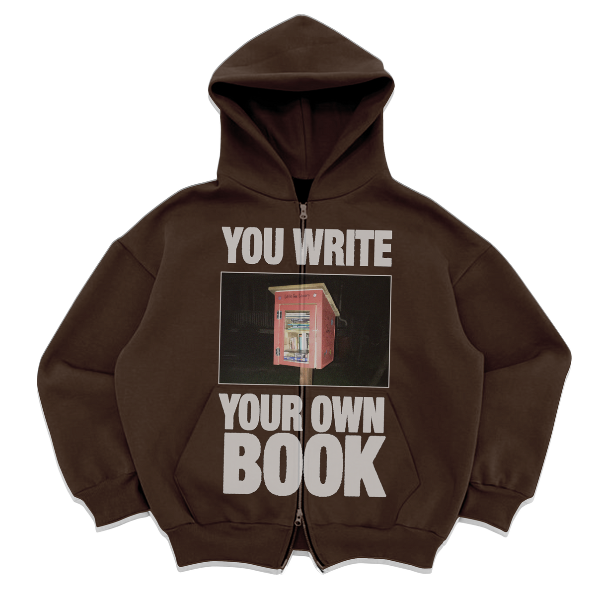 Library Zip Up in brown — YOU WRITE YOUR OWN BOOK little free library graphic