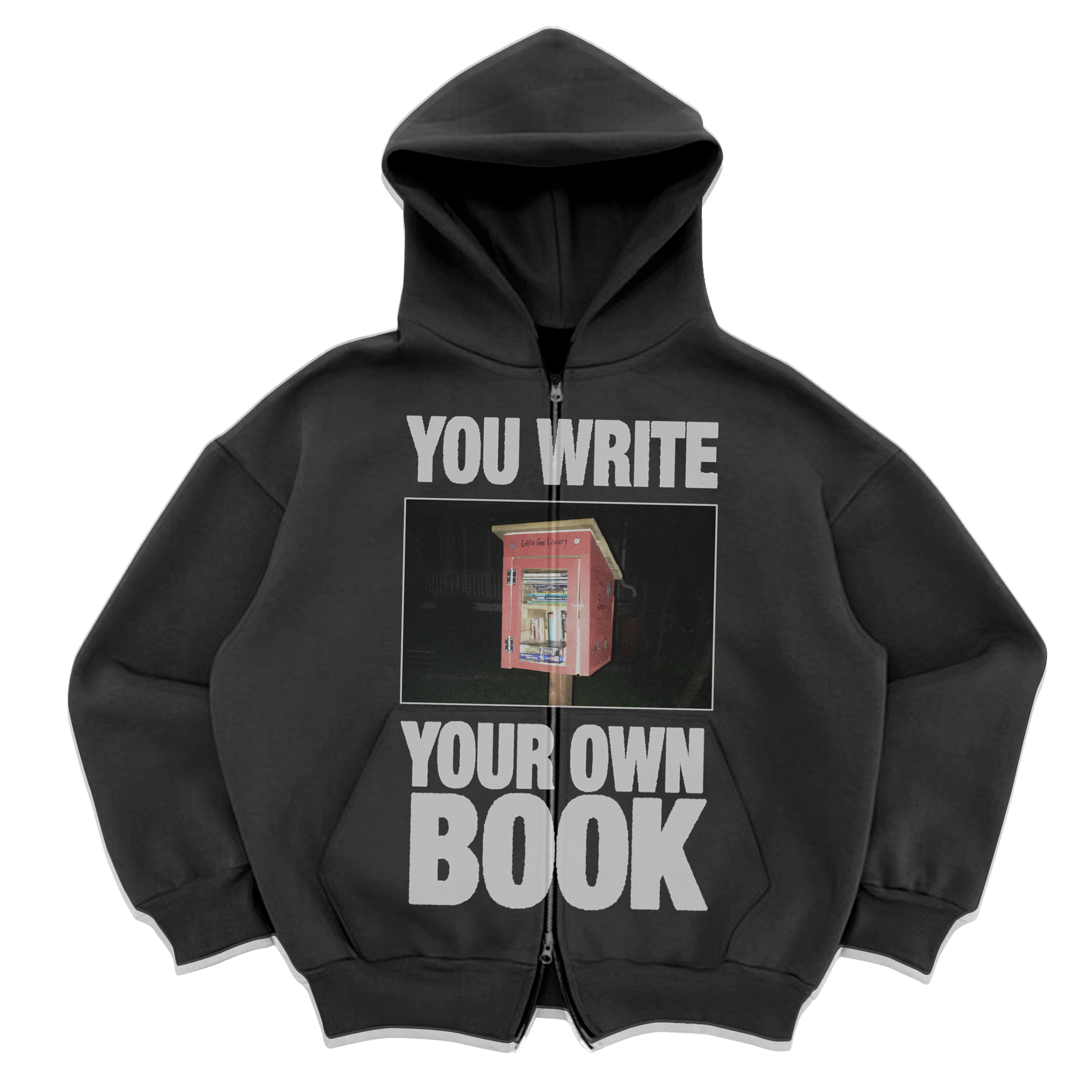 Library Zip Up in grey — YOU WRITE YOUR OWN BOOK little free library graphic