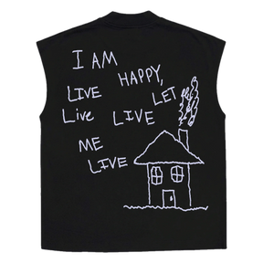 Be Happy Sleeveless Tee - Black - Back