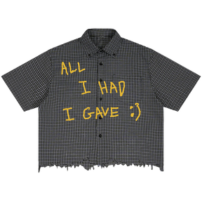 Be Happy Distress Button Up - Front