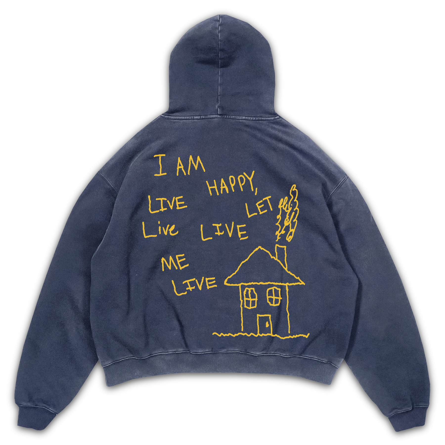 Be Happy Hoodie - Blue - Back
