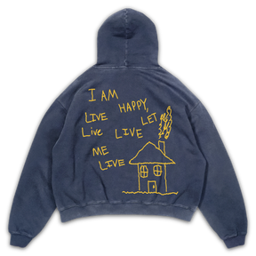 Be Happy Hoodie - Blue - Back