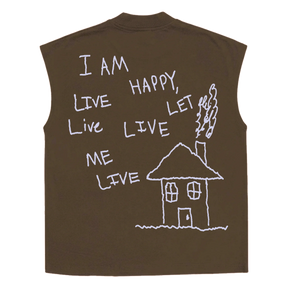 Be Happy Sleeveless Tee - Brown - Back