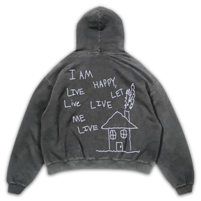 Be Happy Hoodie - Grey - Back