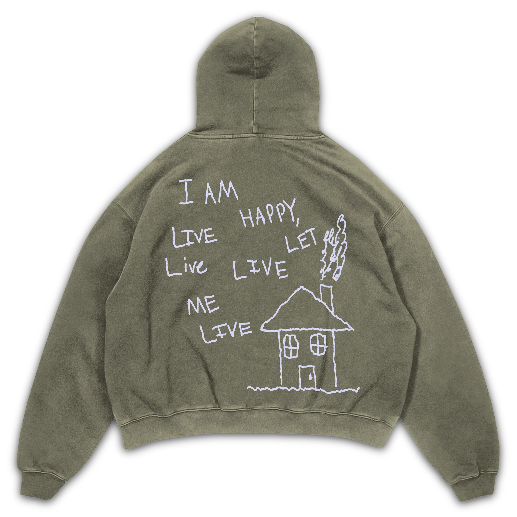 Be Happy Hoodie - Olive - Back