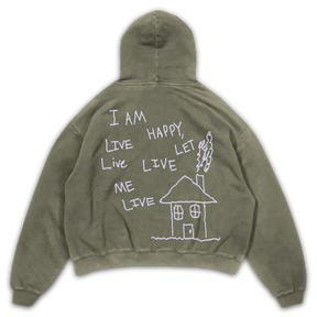 Be Happy Hoodie - Olive - Back
