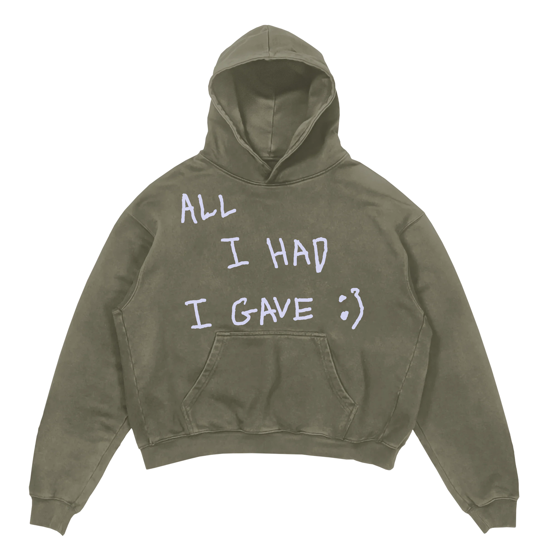 Be Happy Hoodie - Olive - Front