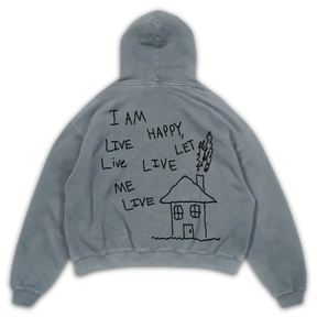 Be Happy Hoodie - Sage - Back