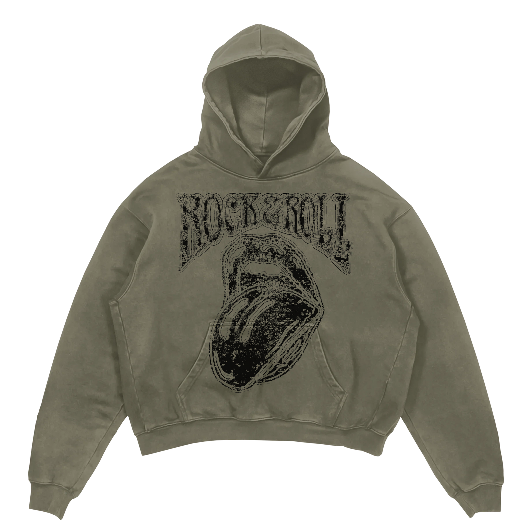 Rock & Roll Hoodie - Olive - Front
