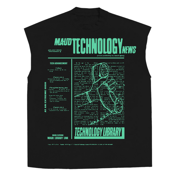 Tech News Sleeveless Tee - Black - Front