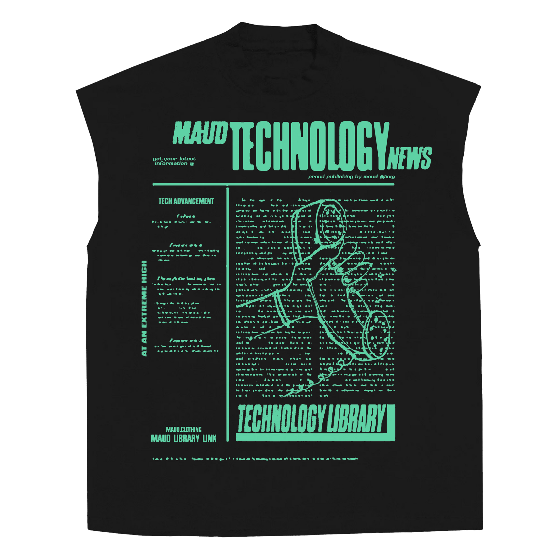 Tech News Sleeveless Tee - Black - Front