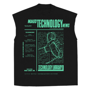 Tech News Sleeveless Tee - Black - Front
