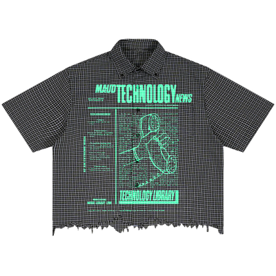 Tech News Distress Button Up - Front