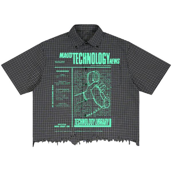 Tech News Distress Button Up - Front