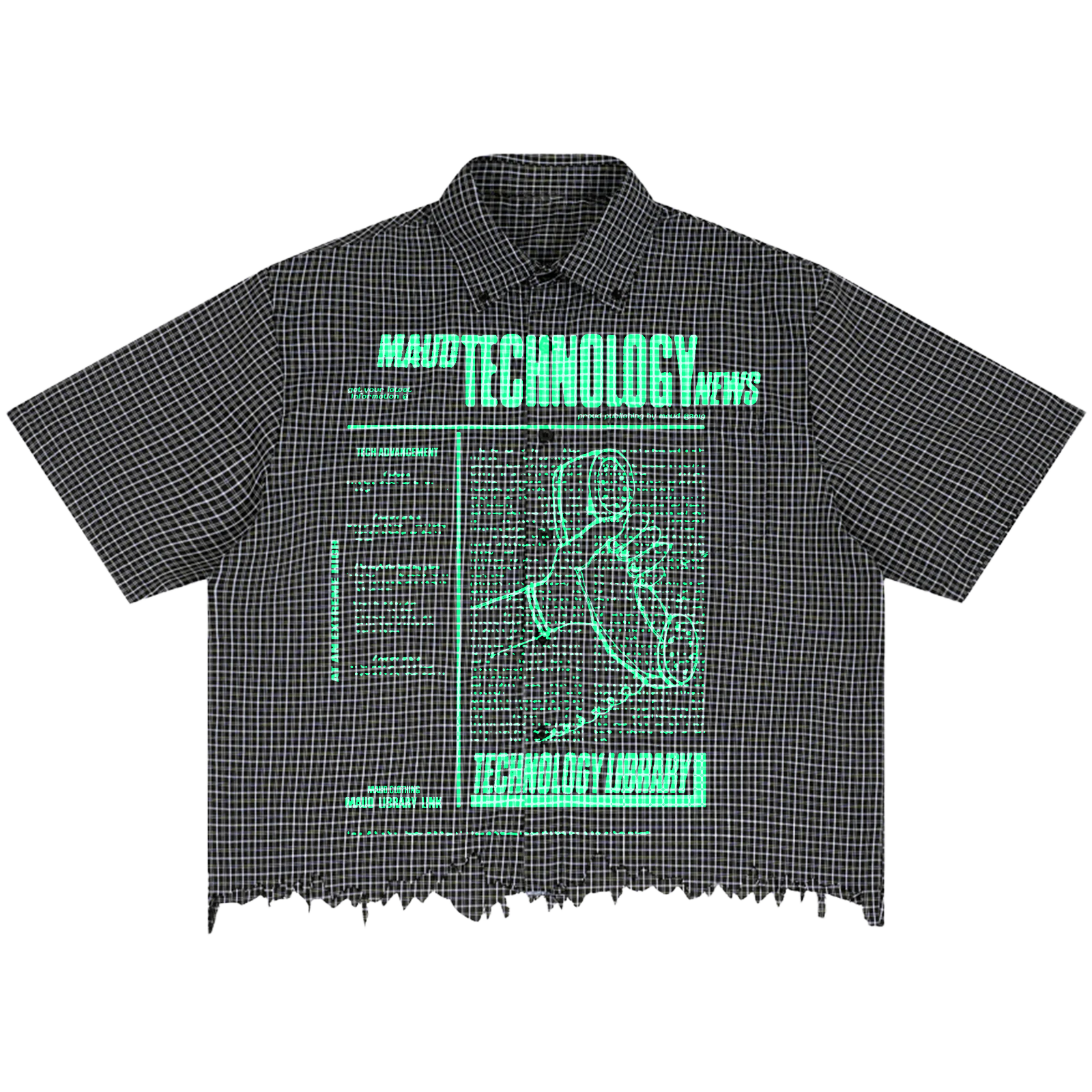Tech News Distress Button Up - Front