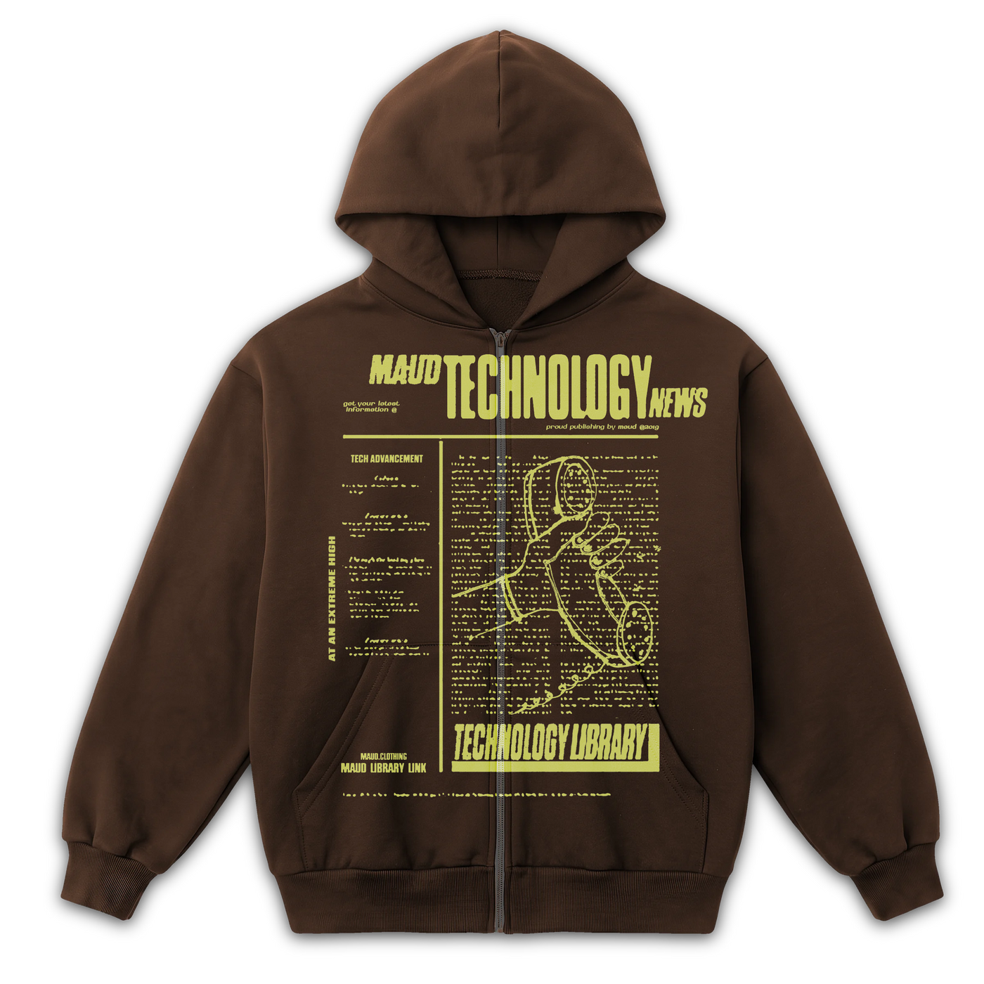 Tech News Zip Up - Brown - Front