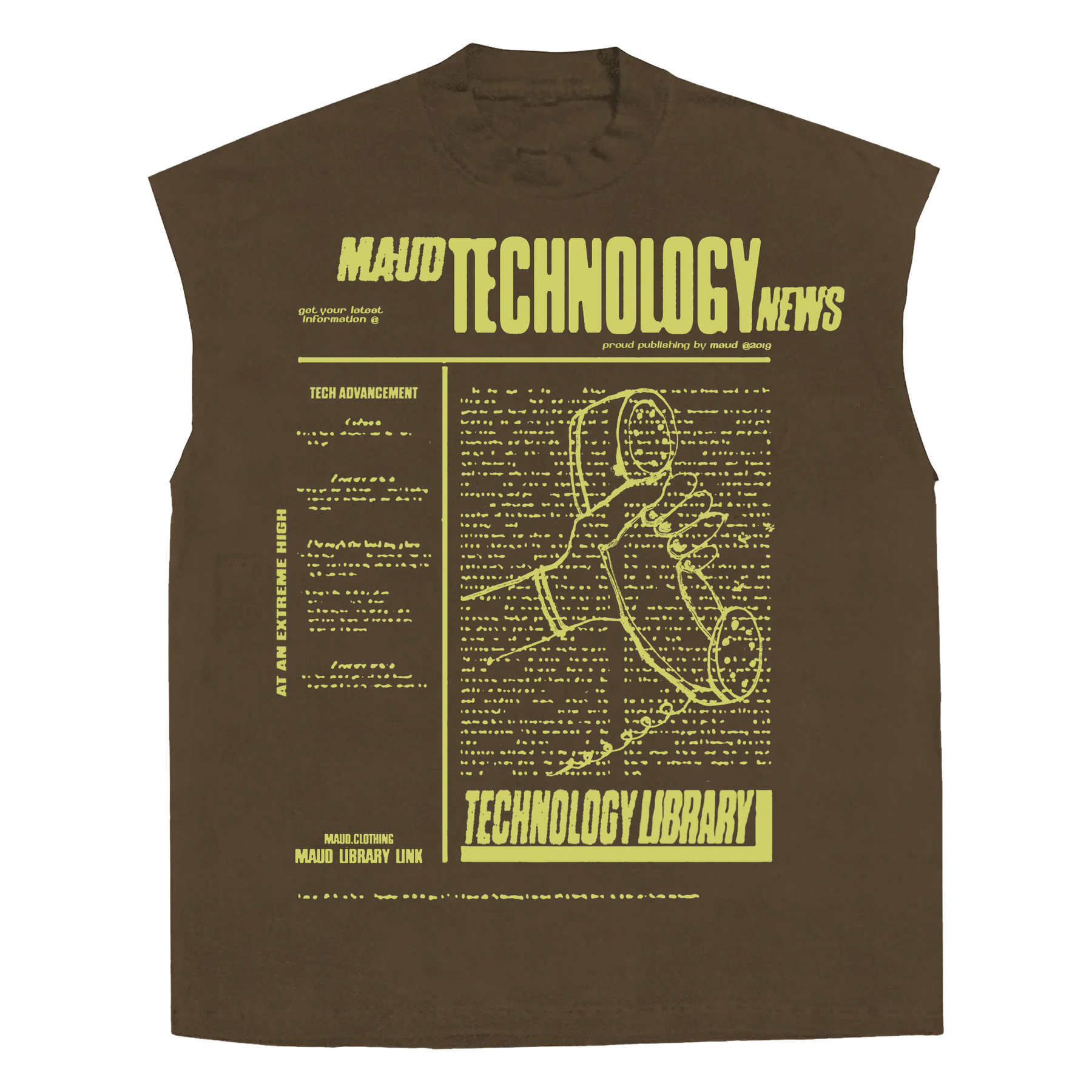 Tech News Sleeveless Tee - Brown - Front