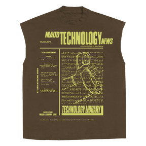 Tech News Sleeveless Tee - Brown - Front