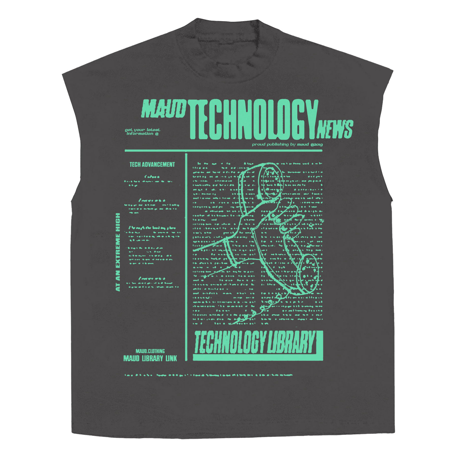 Tech News Sleeveless Tee - Grey - Front