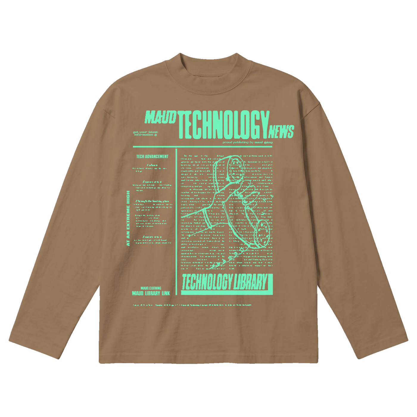 Tech News Baggy L/S Tee - Latte - Front