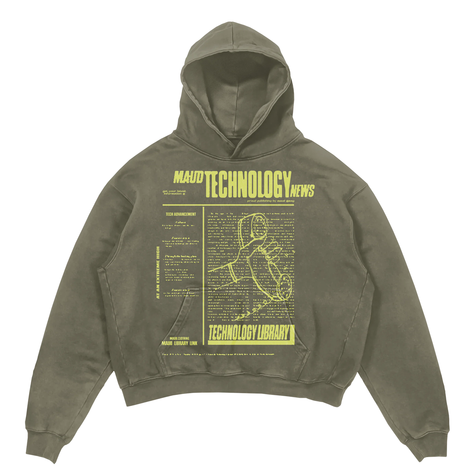 Tech News Hoodie - Olive - Front