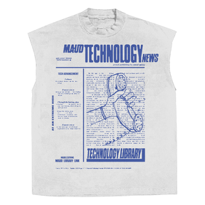 Tech News Sleeveless Tee - White - Front