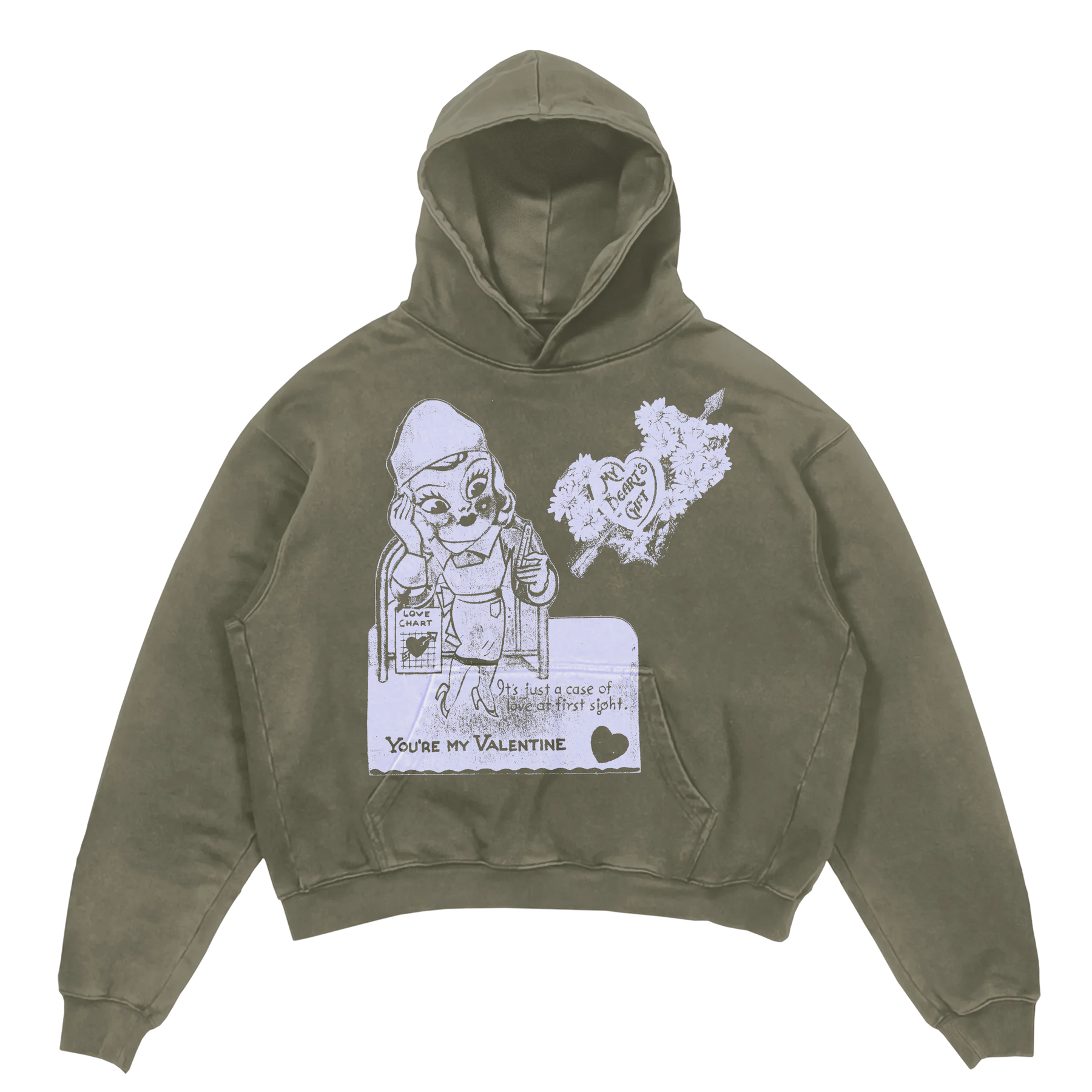 Valentine Hoodie - Olive - Front
