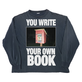Library Long Sleeve Tee in blue — YOU WRITE YOUR OWN BOOK little free library graphic